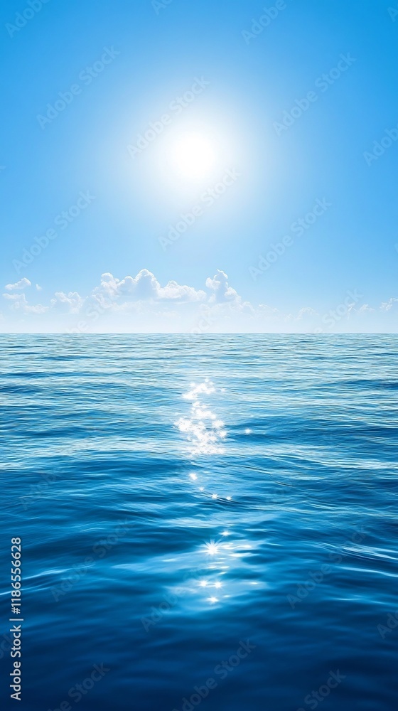 Obraz premium Stunning Vibrant Ocean Photo: Tranquil Summer Seascape Under Bright Sun. AI Generated