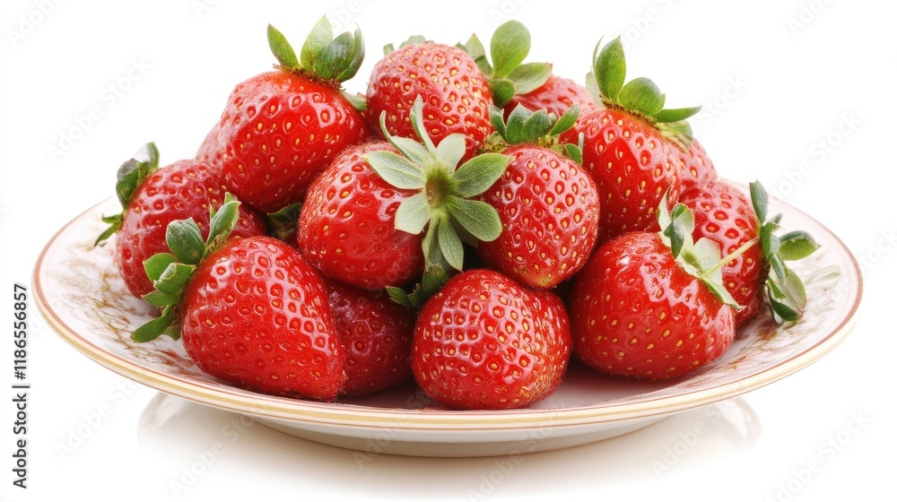 Fresh and Juicy Strawberries Piled on Elegant Saucer with Empty Space for Custom Text or Branding Fresh and Juicy Strawberries Piled on Elegant Saucer with Empty Space for Custom Text or Branding
