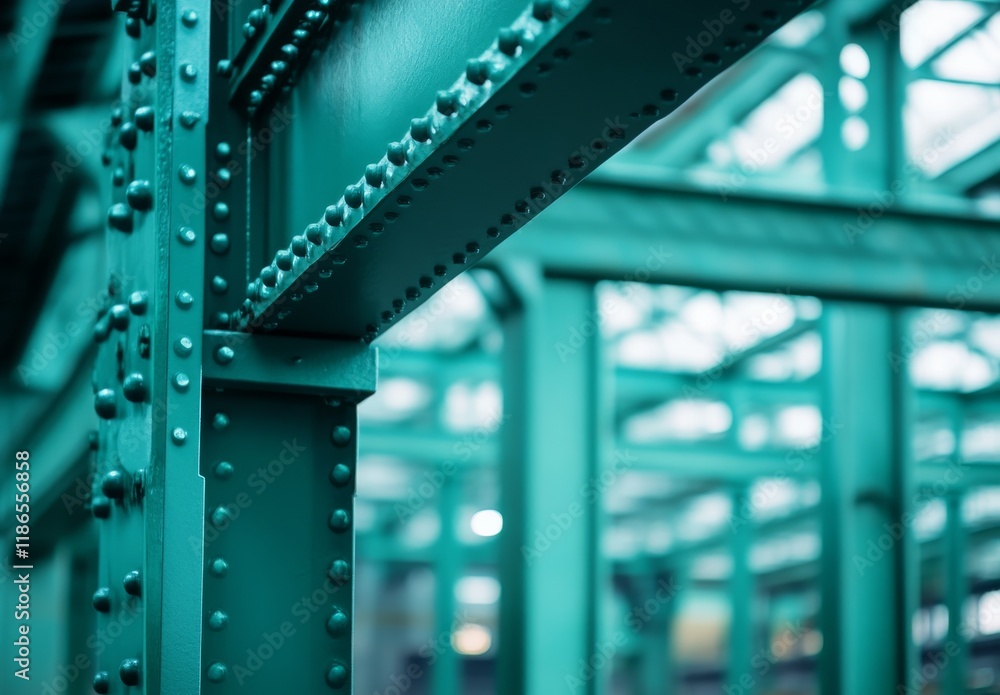 Fototapeta premium Teal Metal Beams Interlocking in Industrial Structure