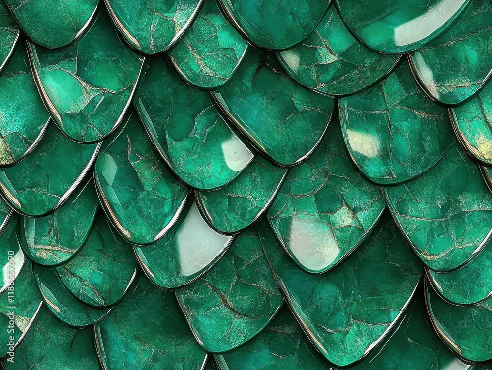 Obraz premium Vibrant green textured surface resembling dragon scales showcases rich colors and intricate patterns in natural light at a close range