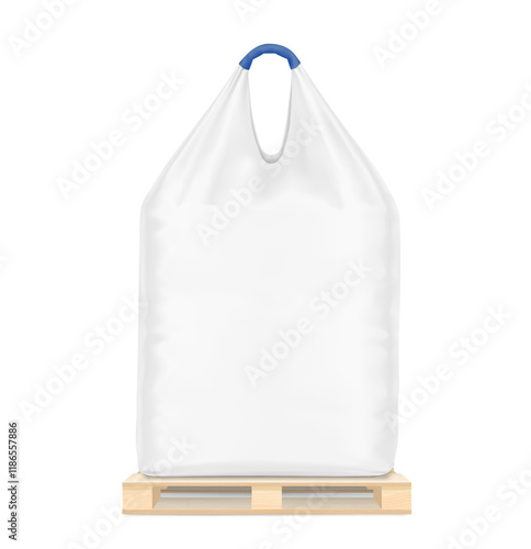 Flexible one loop big bag on wooden pallet mockup. High realistic. Vector illustration isolated on white background. Ready for use in presentation, promo, advertising and more. EPS10.