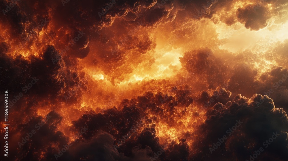 Dramatic sky with ominous storm clouds illuminated by orange and red hues creating a captivating and intense atmospheric backdrop Dramatic sky with ominous storm clouds illuminated by orange and red hues creating a captivating and intense atmospheric backdrop
