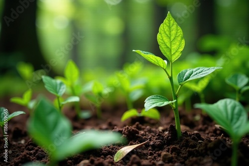 Black cohosh leaves and stems on the forest floor, earthy tones, growth, plants photo