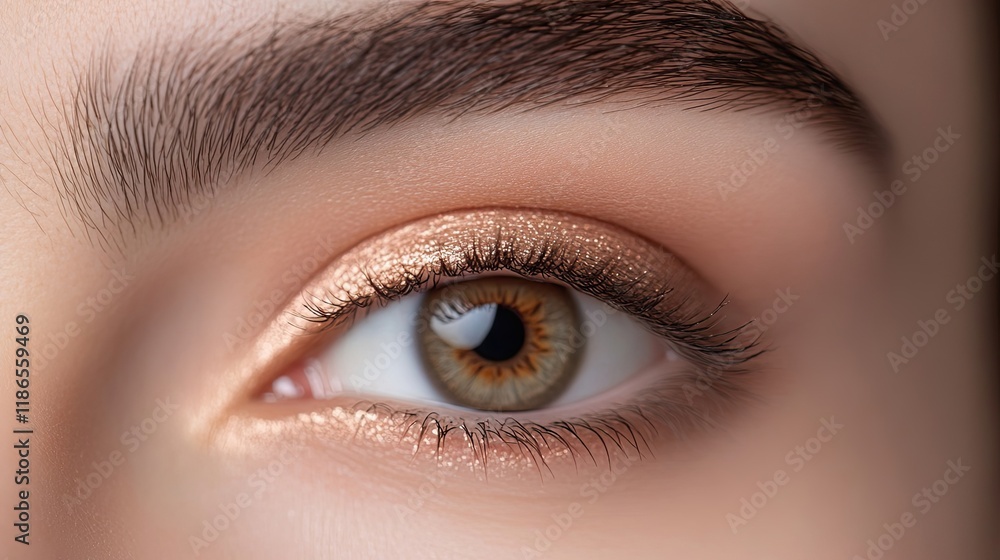 Obraz premium Close-up of a Human Eye with Gold Glitter Eyeshadow