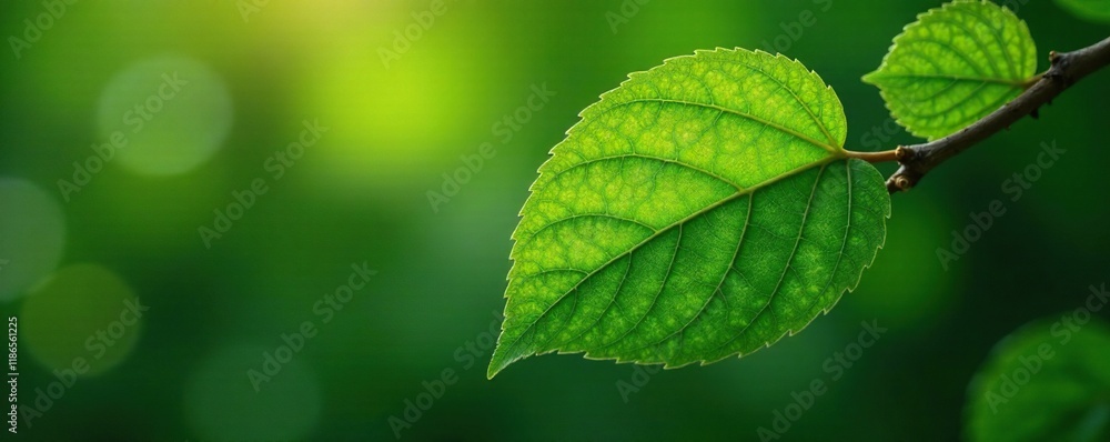 Single linden leaf on a branch with intricate details and veins, veins, botanical, detail Single linden leaf on a branch with intricate details and veins, veins, botanical, detail
