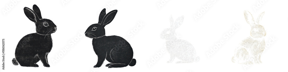 Fototapeta premium and Minimalist Black and White Rabbit Silhouettes or Outlines Set of Cute Bunny or Hare in Various Poses and Perspectives for Graphic Design Branding or Nature Concepts