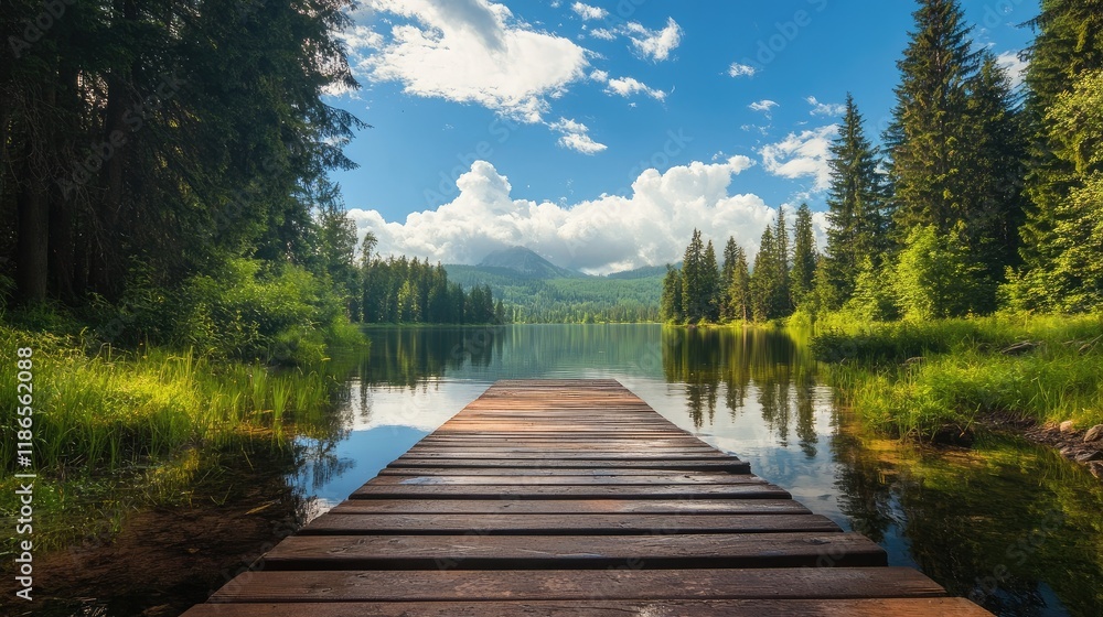 Fototapeta premium Nature Escape for Stress Relief with Serene Lake and Scenic Landscapes ideal for Relaxation and Mindfulness Practices