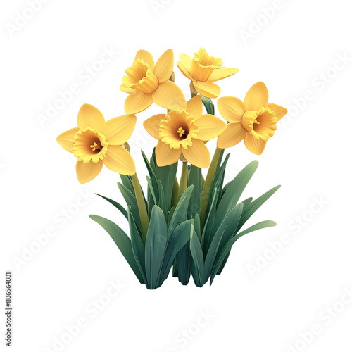 Wallpaper Mural 3D render plastic spring daffodils blossoming. Yellow springtime garden flowers. Torontodigital.ca