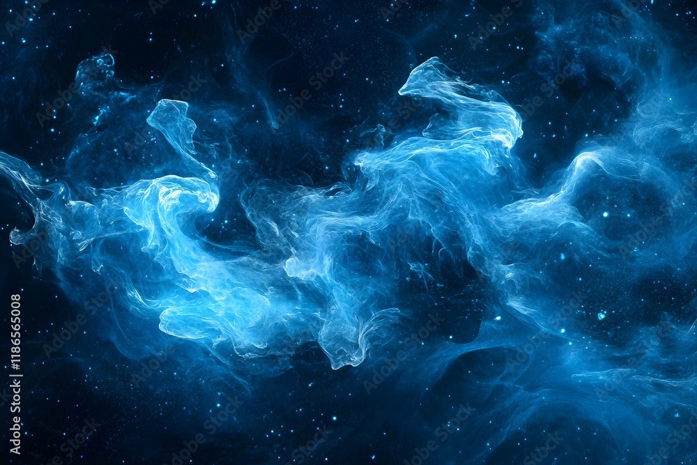 Fototapeta premium Abstract Cosmic Nebula, Blue Swirling Clouds and Stars, Celestial Fantasy Art, Digital Painting, Deep Space Background, Galaxy Illustration, Vibrant 