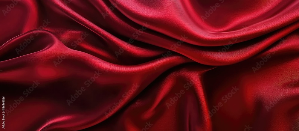 Obraz premium Elegant dark red silky fabric texture with smooth drapery and gradient design ideal for sophisticated backgrounds or luxurious presentations