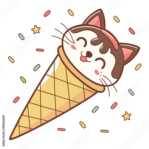 a vector of an ice cream cone shaped like a cute  eps