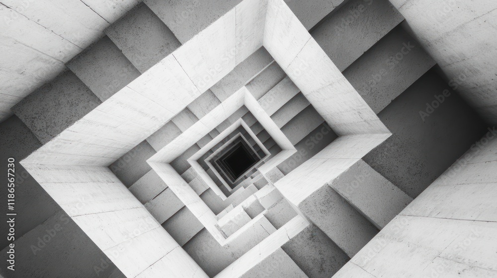 Obraz premium Abstract grayscale image of a spiraling, receding concrete structure creating an optical illusion of depth and infinity.
