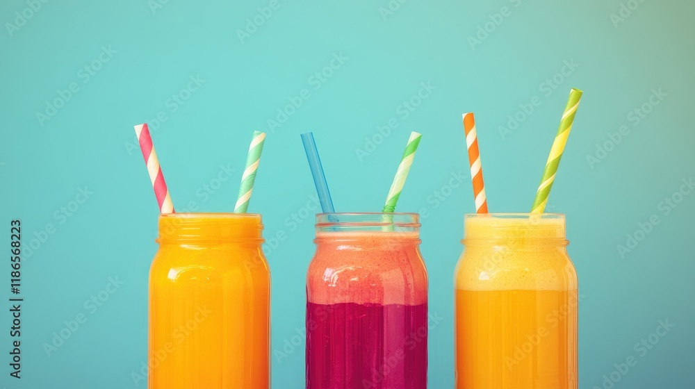 Colorful Smoothies in Jars with Eco-Friendly Straws Promoting Sustainability and Healthy Living in Modern Studio Setting Colorful Smoothies in Jars with Eco-Friendly Straws Promoting Sustainability and Healthy Living in Modern Studio Setting