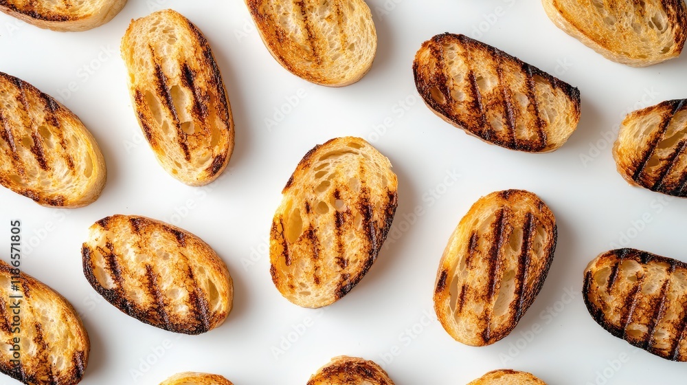 Toasted Bread Slices Arranged on a White Background for Culinary and Food Photography Use Toasted Bread Slices Arranged on a White Background for Culinary and Food Photography Use