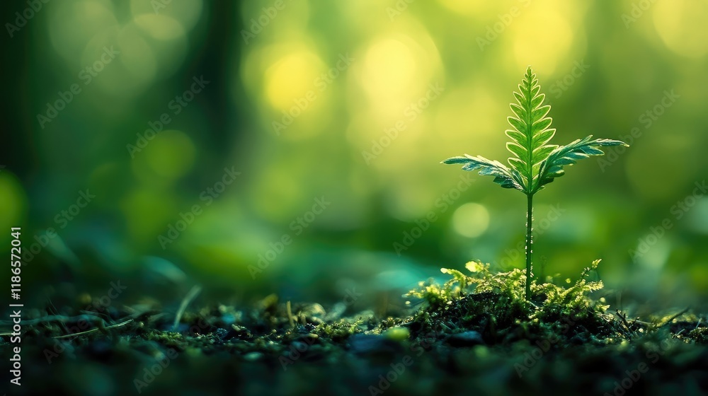 Young fern shoots emerging in a forest setting surrounded by lush greenery and soft sunlight creating a tranquil natural atmosphere Young fern shoots emerging in a forest setting surrounded by lush greenery and soft sunlight creating a tranquil natural atmosphere