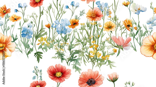 seamless watercolor round flowers frame