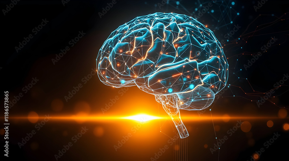 Futuristic render of a virtual brain composed of flowing data streams and digital code, glowing in neon blue and green, representing the intersection of artificial intelligence and human cognition Futuristic render of a virtual brain composed of flowing data streams and digital code, glowing in neon blue and green, representing the intersection of artificial intelligence and human cognition