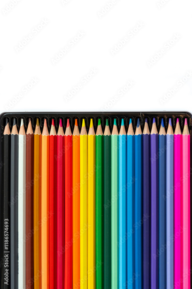 Colourful pencils background. Colourful banner with pencils set. White background Colourful pencils background. Colourful banner with pencils set. White background