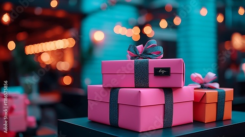 Colorful Gift Boxes Against a Festive Background - Ideal for Celebrations and Events photo