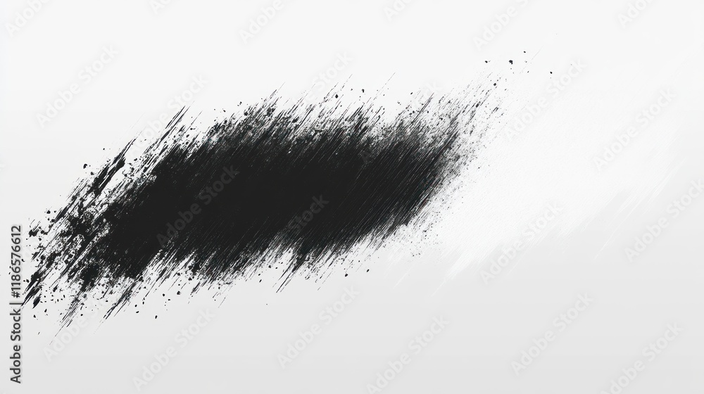 Fototapeta premium Abstract black ink brush stroke on white background.