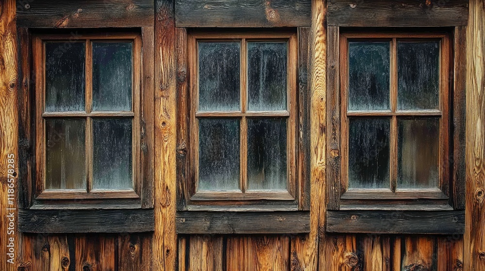 Wooden windows framed by rustic timber, showcasing raindrops on glass in an atmospheric rainy setting, evoking a cozy, serene ambiance. Wooden windows framed by rustic timber, showcasing raindrops on glass in an atmospheric rainy setting, evoking a cozy, serene ambiance.