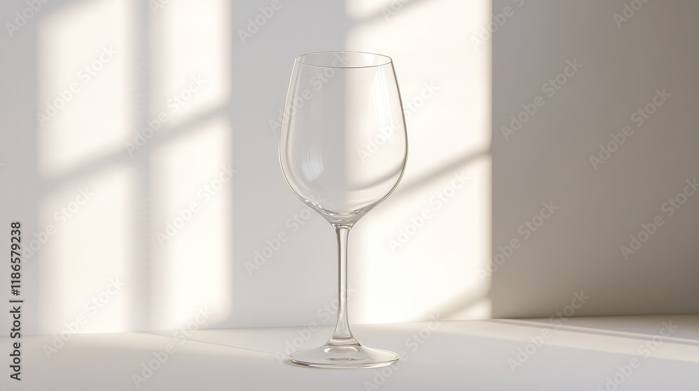 Elegant empty wine glass casting shadows on a white background showcasing simplicity and sophistication in beverage presentation Elegant empty wine glass casting shadows on a white background showcasing simplicity and sophistication in beverage presentation