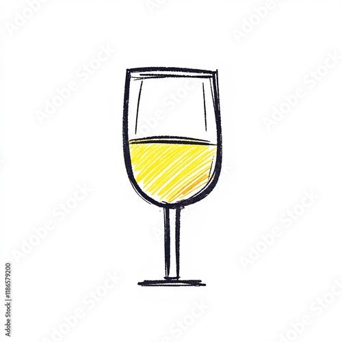 Hand-Drawn Illustration: Vibrant Sketch of White Wine in a Glass. AI Generated