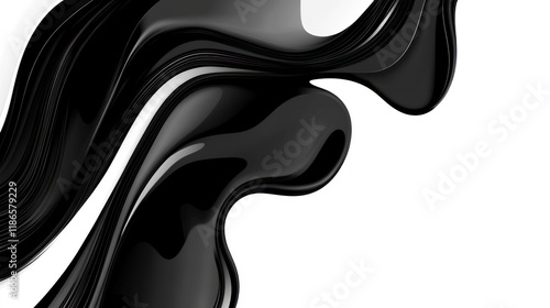 Abstract black liquid swirls on white background.