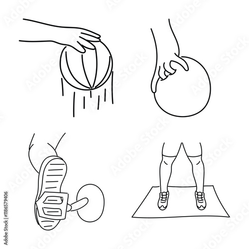 Bold Line and White Line Doodle of Athletic Sports Activities