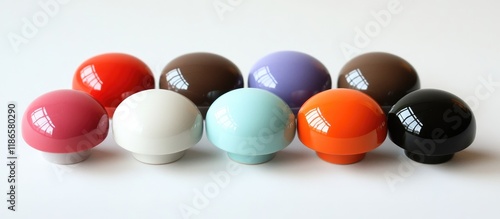 Colorful vintage porcelain knobs in various shades ideal for home decor and furniture restoration projects photo