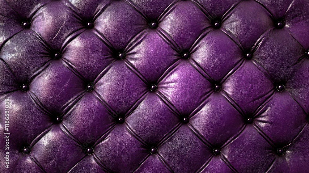 Textured violet leather upholstery with a diamond tufted pattern and glossy finish suitable for interior design backgrounds. Textured violet leather upholstery with a diamond tufted pattern and glossy finish suitable for interior design backgrounds.