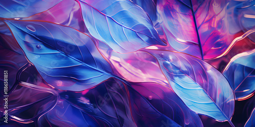 Abstract pastel neon background with tropical leaves