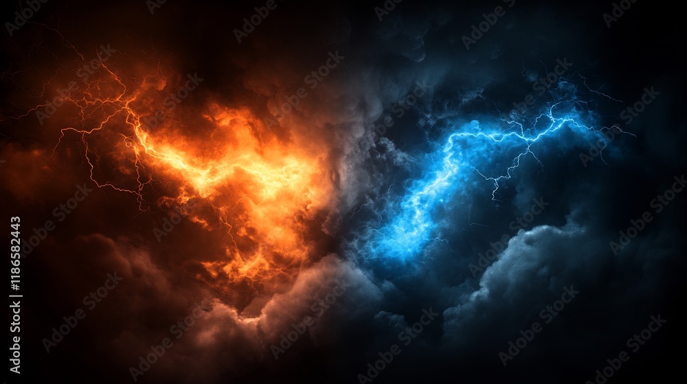 Clash of Elements: Fiery and Icy Lightning Storms Clash of Elements: Fiery and Icy Lightning Storms
