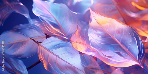 Abstract pastel neon background with tropical leaves