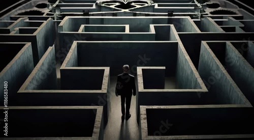 Man facing large concrete maze entrance