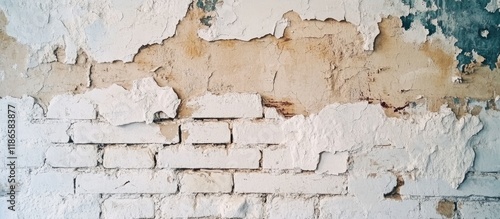 Textured vintage white brick wall with peeling paint perfect for creative projects design inspiration and artistic backgrounds photo