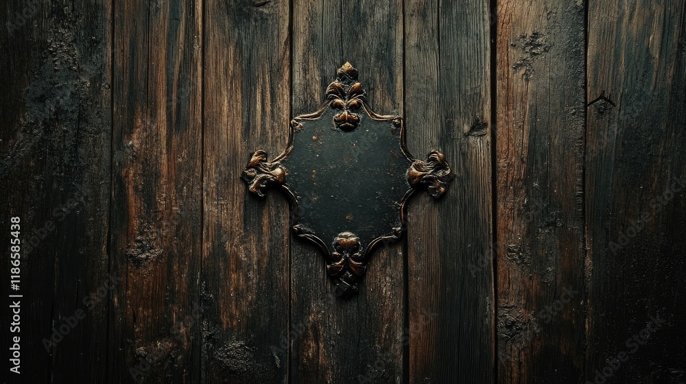 Fototapeta premium Elegant vintage wooden background with ornate frame and textured dark wood for rustic and classic design themes.