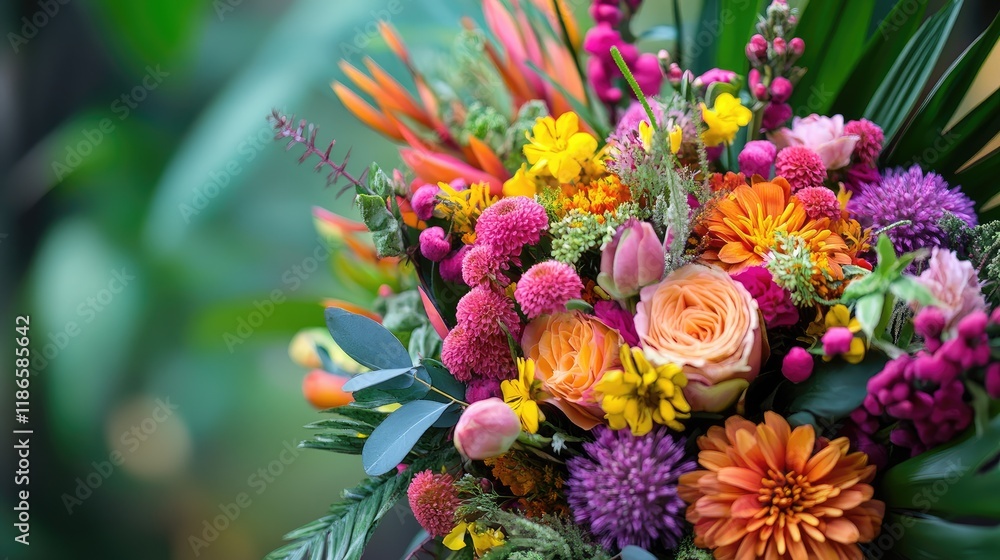 custom made wallpaper toronto digitalColorful bouquet with diverse tropical flowers and wildflowers in a vibrant arrangement showcasing nature's beauty and floral diversity.