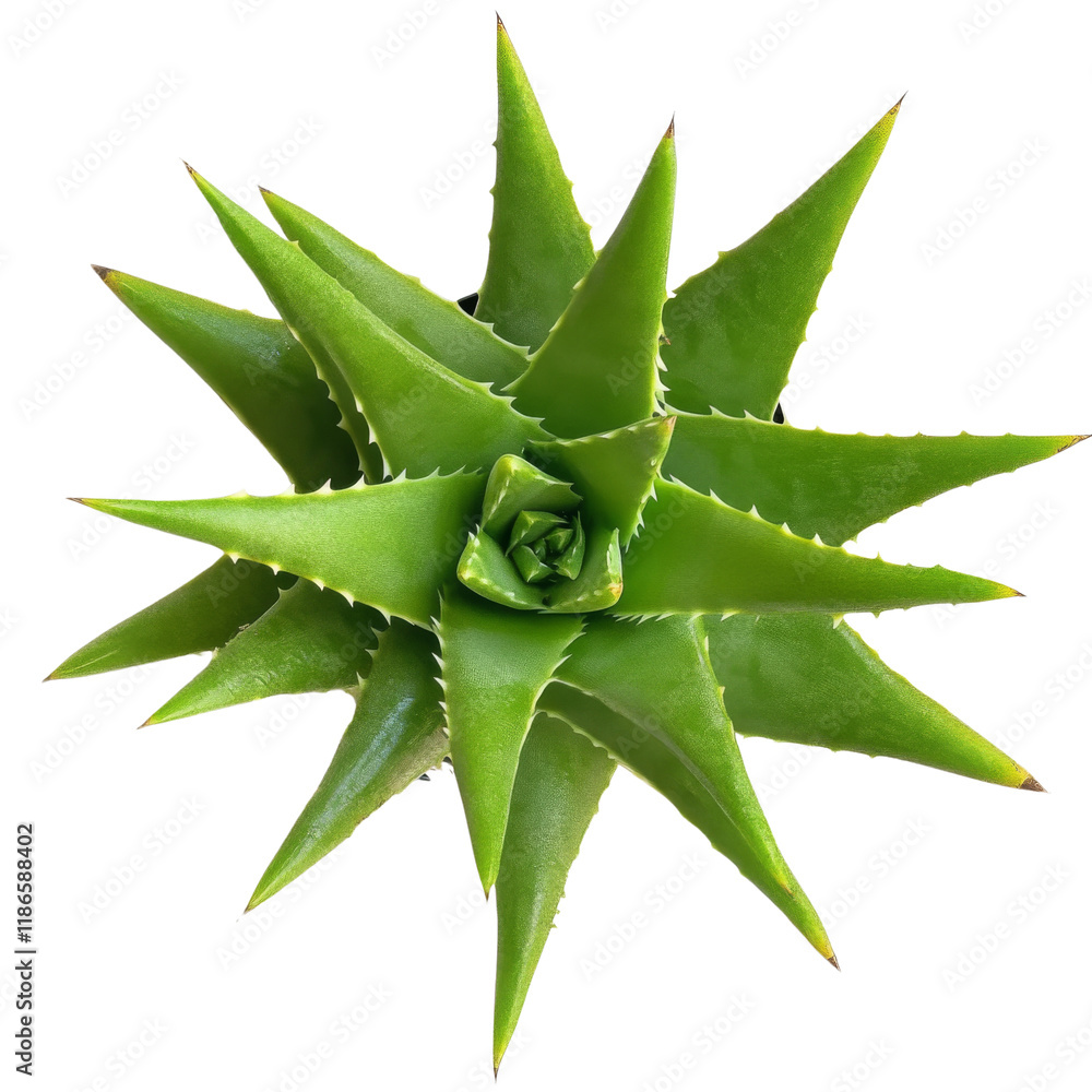Aloe vera plant with rosette shape, showcasing its vibrant green leaves and sharp edges. This succulent is known for its medicinal properties and aesthetic appeal Aloe vera plant with rosette shape, showcasing its vibrant green leaves and sharp edges. This succulent is known for its medicinal properties and aesthetic appeal