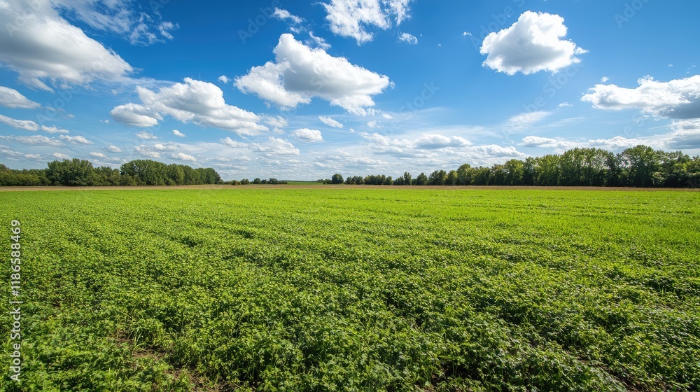 Vast Green Meadow Under Blue Sky with Fluffy Clouds Editorial Photography of Nature Landscape and Copy Space for Text Vast Green Meadow Under Blue Sky with Fluffy Clouds Editorial Photography of Nature Landscape and Copy Space for Text