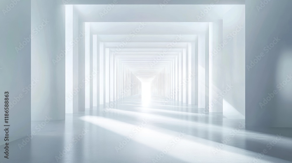 Mysterious White Tunnel with Radiant Light Creating a Dreamlike and Ethereal Atmosphere Mysterious White Tunnel with Radiant Light Creating a Dreamlike and Ethereal Atmosphere