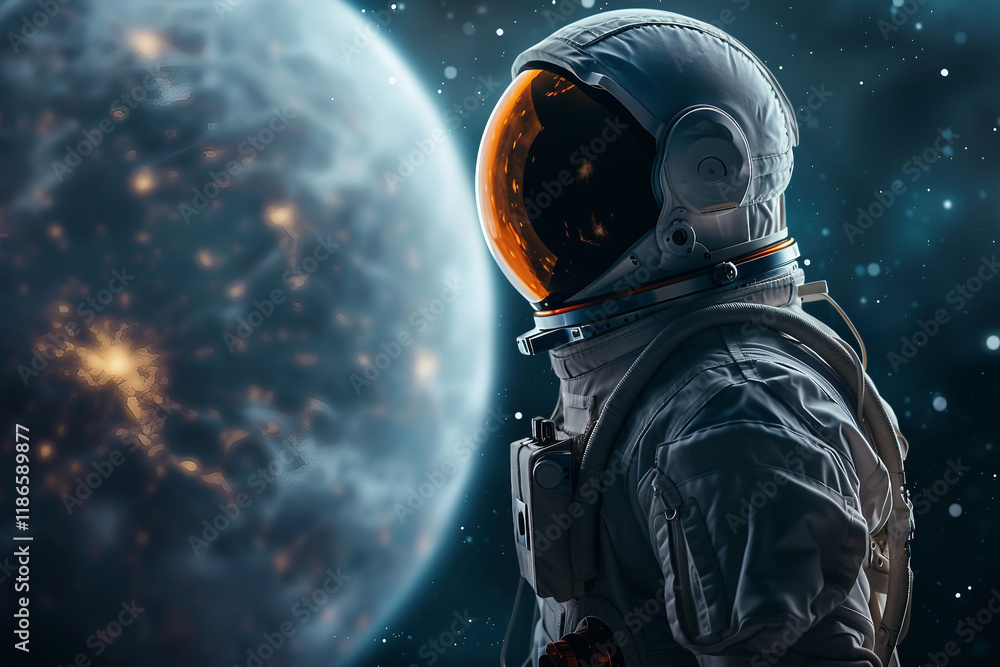 Space tourist explore moon landscape generative AI picture Space tourist explore moon landscape generative AI picture