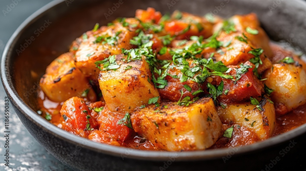 Turkish kebab served in a bowl with rich tomato sauce and fresh herbs for a flavorful and vibrant dish presentation Turkish kebab served in a bowl with rich tomato sauce and fresh herbs for a flavorful and vibrant dish presentation