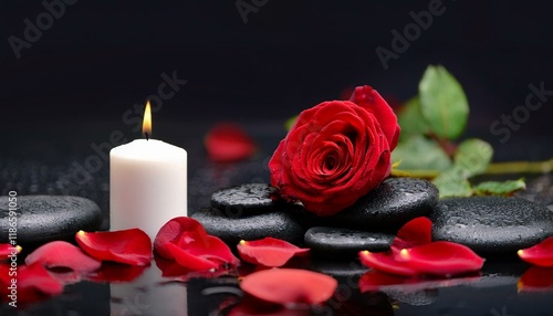 Embracing Tranquility: Red Roses, a White Candle, and Healing Crystals