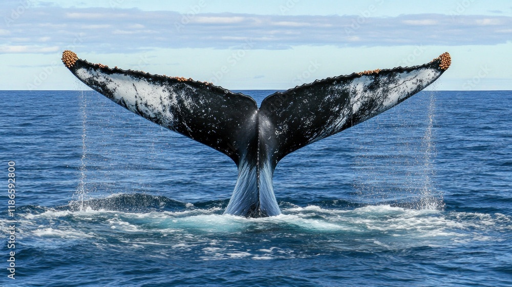 Fototapeta premium Humpback Whale Tail Splashing Out of the Ocean