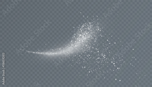 Bright magical comet light effect with many sparkling bokke and shimmering light effects. Magic bright glitter. Vector