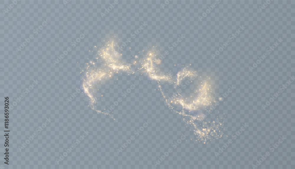 Fototapeta premium Golden magic comet light effect with many sparkling bokke and shimmer light effects. Magic gold glitter. Vector