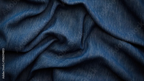 Denim fabric texture background showcasing intricate folds and a rich blue hue perfect for design and textile projects photo