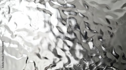 Silver hammered metallic texture with abstract patterns on a reflective sheet showcasing a unique surface design ideal for backgrounds and overlays.