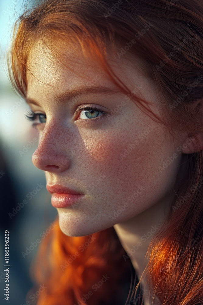 A close-up shot of a woman with bright red hair A close-up shot of a woman with bright red hair